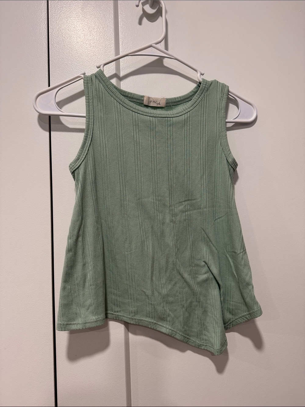 Kids Ribbed Tank Top in Sage Green - Unbranded